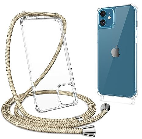 ZTOFERA Crossbody Lanyard Case for iPhone 11, Ultra Clear Hard Back with Soft Bumper Protective Phone Case with Strap Adjustable Neck Cord Necklace Shockproof Cover for iPhone 11, Khaki