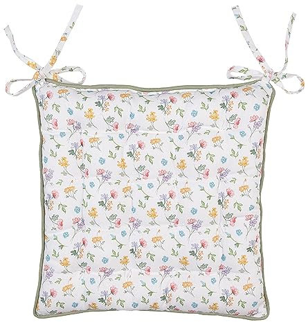 Clayre & Eef Stuhlkissen Schaumstoff 40x40x4 cm Weiß Grün Baumwolle Quadrat Blumen
