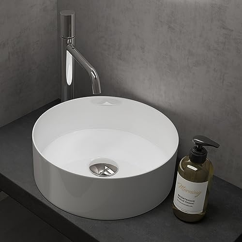 doporro Lavabo sobre encimera lavabo de cerámica lavabo redondo 31x31x11 cm lavabo blanco brillante para aseo de invitados Brüssel203