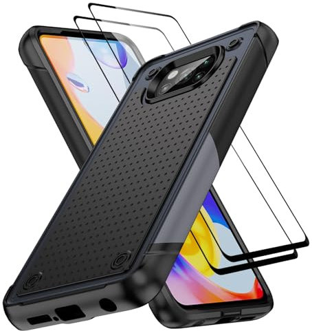 Jeylly Funda para Xiaomi Poco X3 Pro/PocoX3 NFC/Poco X3 con 2 protectores de pantalla de vidrio templado, funda resistente a prueba de golpes para Xiaomi Mi Poco X3 Pro X3 PocoX3 NFC, gris