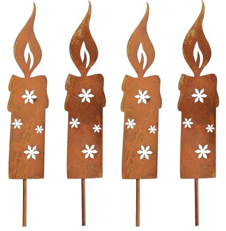 Ailovone Rostiges Kerzen Gartenstecker Weihnachten 4 Stück Metall Garten Roststecker Herbstdeko Gartendeko Weihnachtsdeko Deko zum Advent Weihnachten Draußen (A1-4PCS)