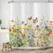 ASDCXZ Blumen Duschvorhang 240x180 cm, Frühling Aquarell Gelb Lila Rose Bunt Blumen Schmetterling Weiß Bad Waschbar Duschvorhänge Polyester Textil Wasserdicht Badevorhang für Badewanne mit 12 Haken