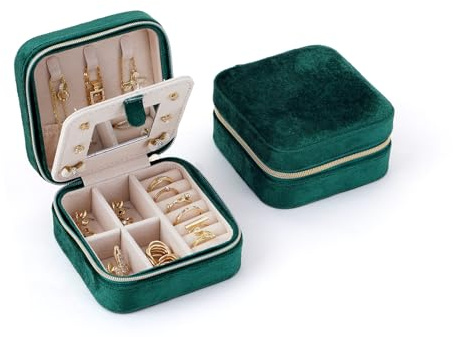 CASEGRACE Reise-Schmuckkästchen, Plüsch-Samt-Schmuckschatulle, kleiner Schmuck-Reise-Organizer, Präsentation, Ringe, Halsketten, Armbänder, Ohrringe, Aufbewahrungsbox für Damen und Mädchen,