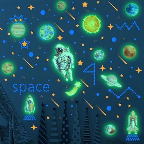Wandsticker Leuchtaufkleber, Leuchtsterne Kinderzimmer, Mond Astronaut Leucht Aufkleber, Sticker Astronaut Planet Leuchtsterne, Aufkleber Für Kinderzimmer Dekorative Aufkleber