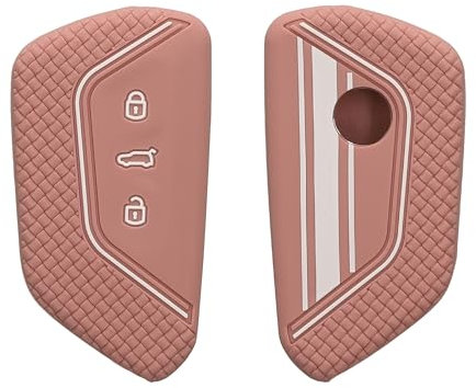 kwmobile Autoschlüssel Hülle kompatibel mit VW Golf 8 3-Tasten Autoschlüssel Hülle - Schlüsselhülle Rallystreifen Sidelines Weiß Rosegold