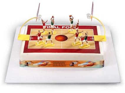 Kardasis Basketball Tortenaufleger und 3D Figuren | Essbarer Aufleger für Torten und Kuchen | Tortendekoration für den Basketball Themengeburtstag | 21x28cm + 4 Band 28x4cm + 10 3D Figur