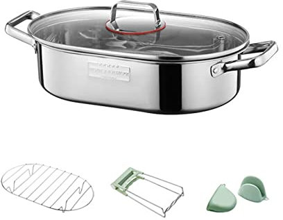 Olla ovalada multifunción de acero inoxidable con pescado al vapor para cocinar pescado al vapor, sopa hirviendo, utensilios de cocina ovalados para estufa, olla de pescado al vapor