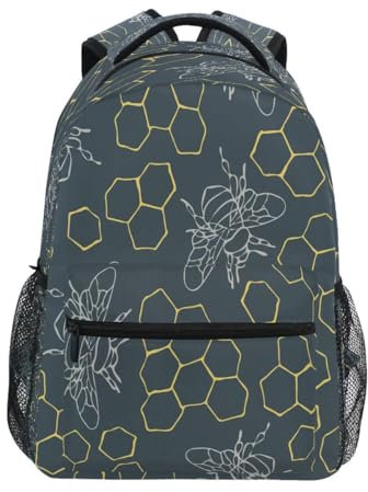 Mnsruu Bee Golden Hive Rucksack, Tagesrucksack, Schultasche, Reisetasche, Schultertasche für Studenten, Jungen, Mädchen, mehrfarbig, L