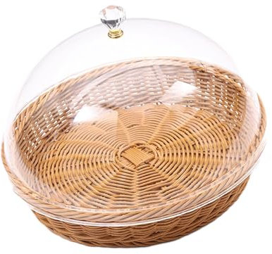F Fityle Panier à tissé avec couvercle, panier à fruits, organisateur d'exposition de nourriture, panier en rotin Imitation, panier de service alimentaire, 35cmx22cm