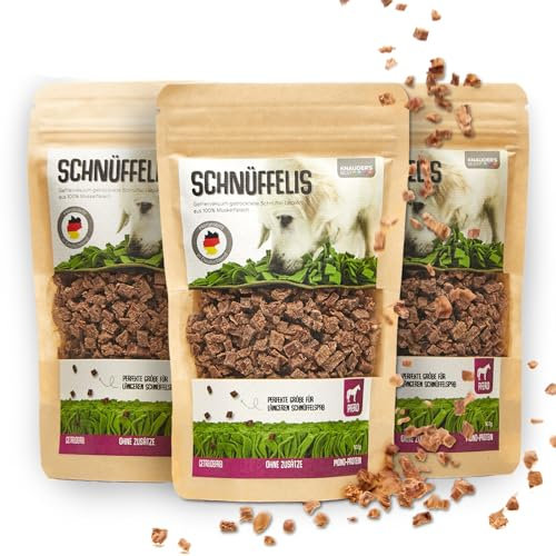 KNAUDER'S Best - Hundeleckerli Schnüffelis - 3X 100g Pferd Snacks - Hunde Leckerlis aus 100% Muskelfleisch - Hundeleckerli getreidefrei & ohne chemische Zusatzstoffe - Leckereien für Hunde