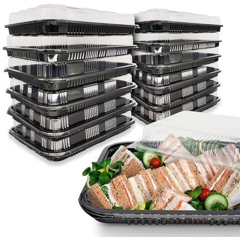 HIYAA Sandwich Platter Trays With Lids, Pack of 12 Reusable Plastic Catering Trays With Lids for Meal Prep, Cakes, Treats and Sandwiches