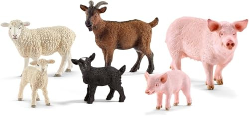 SCHLEICH Farm World Bauernhoftierspielzeug für Kleinkinder und Kinder ab 3 Jahren, 6-teiliges Spielzeug für Mama und Baby, Bauernhoftier-Set, Schwein, Ferkel, Ziege, Ziege, Kind, Lamm und Schaf Figur