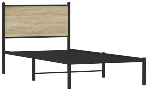 vidaXL Bettgestell, Metallbett Bett mit Kopfteil, Bettrahmen mit Lattenrost, Einzelbett für Schlafzimmer, Metall Sonoma-Eiche 90x200cm