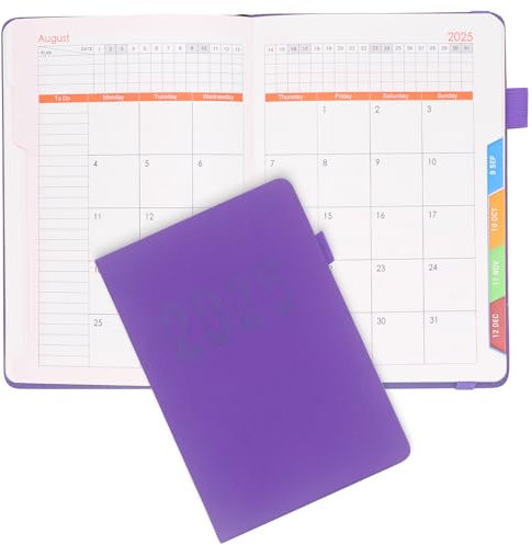 2025 Buchkalender, A5 Terminkalender, wochenplaner, 1 Tag pro Seite Tagesplaner mit Stundenplan, Zeitmanagement, 365-Tagesbüroplan, Akademischer Organisator, Geeignet für Home Office Schulen (Lila)