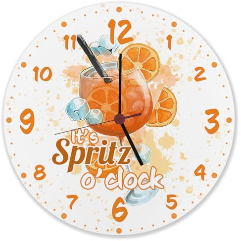 Cocktail Wanduhr aus Alu mit Spruch It's Spritz o'clock Cocktailuhr Hausbar Deko Aperol Liebhaber Geschenk Alkohol Genuss zu jeder Zeit