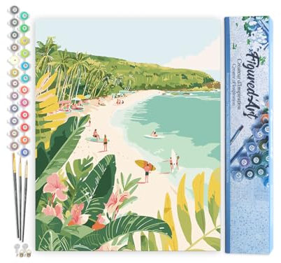 Figured'Art Peinture par Numéro Adulte Paradis du surf - Activité Manuelle Kit de Loisir Créatif DIY Numéro d'Art Complet - 40x50cm sans châssis en bois