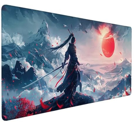 Gaming Mauspad, Mousepad XXL 1200x600x3mm, Mauspad groß Schreibtischunterlage für Vernähte Kanten WassXerdicht Anti-Rutsch für PC, Laptop Verbessert Präzision und Geschwindigkei (Rot, Sonne) K-8