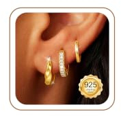 ZHESHY 3 Paar Creolen Silber 925 Gold Damen Kleine Ohrringe Hängend Set | Hypoallergene Wasserfest Goldene Silber Ohrstecker,Ohrringe Hängend,Mehrere Ohrloecher Helix Piercings Set,Schmuck Für Frauen