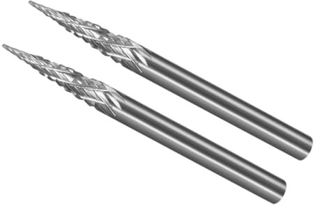 CoCud Fraises rotatives carbure tungstène, tige 1/8 diamètre 1/8, forme conique pointue à double coupe - (Applications : pour gravure sur métal), lot 2 pièces