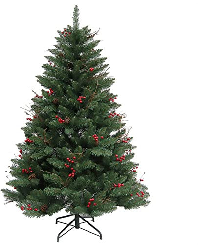 Albero di Natale artificiale da 7 piedi, lussuoso, di alta qualità, con altalena in abete rosso, con pigne e bacche, supporto in metallo per decorazioni festive.