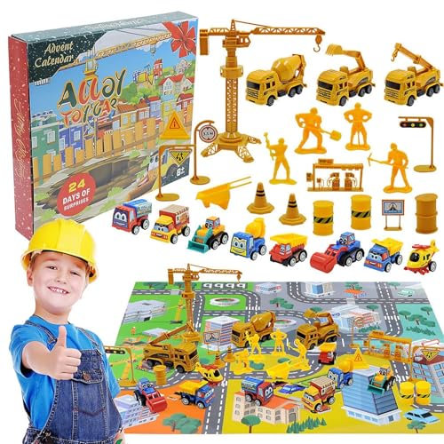 Adventskalender Auto Kinder 2024, Jahre Baustelle Spielzeug Ab 2-6 Jahre Kleine, Baufahrzeuge Spielzeug Auto Ab 3 4 5 6 Jahre Junge, Weihnachtskalender Kinder, JungenAuto Spielzeug Weihnachtskalender