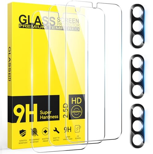 Niphabe 3 Pièces Verre Trempé pour Samsung Galaxy A16 4G/5G avec 3 Pièces Caméra Arrière Protecteur, Ultra Résistant Film Protection écran, Sans Bulles Film Protection écran avec A16 5G 6.7