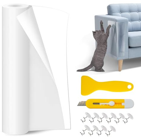 Kratzschutz Katze Tape Transparent, Selbstklebend Kratzfolie Katzen, Katzen Kratzschutz Folie mit Schaber, Kratzfolie Anti Kratz Tape zum Möbel, Möbelschutz Katze Kratzpads für Couch Wand(3m x 30cm)