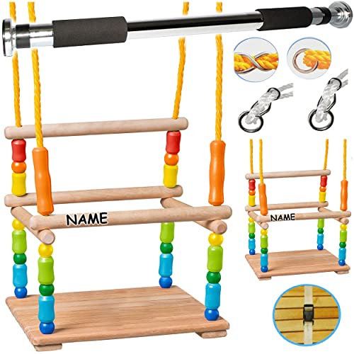 alles-meine.de GmbH Schaukel Farb & Modellwahl Set: Türstange + Holz Schaukel - inkl. Name - Kinderschaukel - bunt - Gitterschaukel/Leichter Einstieg ! - mitwachsend & vers..