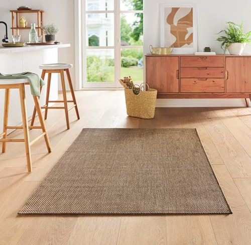 Taracarpet Teppich Flacher Kurzflorteppich für Wohnzimmer, Schlafzimmer und Kinderzimmer auch als Küchenteppich für die Küche in Sisal Optik beige 240x340 cm