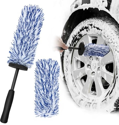 AdrreyuFny Felgenbürste Auto, Mikrofaser Flat Felgenreiniger Bürste mit Austauschbar Bürstenbezug, Felgen Bürste für Schonende Reinigung Verschiedene Felgentypen - Blau
