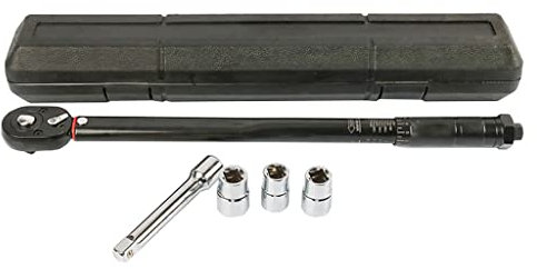 Clé dynamométrique 1/2 avec douilles, rallonge et cliquet réversible de 1,27 cm avec étui