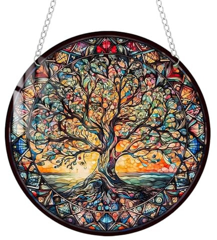 Sun Catchers for Windows Tree of Life Sun Catcher Hanging Acrylic Suncatcher for Garden Window (6'' x 6'' x 0.1'')
