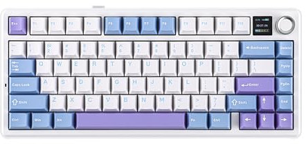 EPOMAKER X Aula F75 MAX Tri-Mode Wireless Gaming Keyboard, TFT Screen, Knob, Hot Swappable, 2.4GHz/Type-C/BT5.0, Gasket Creamy, for PC/Mac/Office/Gaming (White Purple, Reaper Switch)