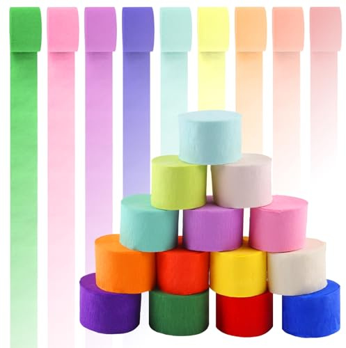 XIAQICA 14 Rolls Krepppapier Kreppbänder 4,5cm x 25m Crepe Papier 14 Farben Kreppband Bunt Creppapier Seidenpapier Streamer für Hochzeit DIY Ostern Geburtstags Party Deko Handarbeiten