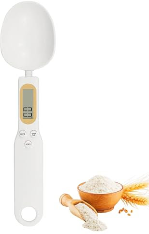Bilancia Digitale a Cucchiaio, Pesa 500g / 0.1g ad Alta Precisione, Display LCD, Funzione TARE, Facile da Usare e Pulire, per la Cucina e i Pasti Quotidiani (Bianco)