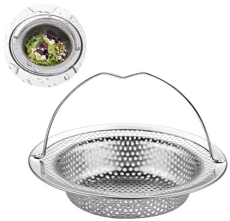 jatimdotin Filtro Fregadero Cocina, Filtro de Fregadero de Acero Inoxidable con Asa, Colador de Drenaje, Coladores de Desagüe de Fregadero para Baño, Bañera, Ccocina (11 x 8 x 2 cm)