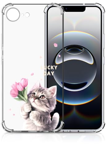 Xkladz Transparente Hülle für iPhone 17e/iPhone 16e, Handyhülle Klare Stoßfeste Weiches TPU Silikon Case Soft Schutzhülle mit Motiv für Mädchen Jungen Dünn Slim Cute Cover, Niedliche Katze