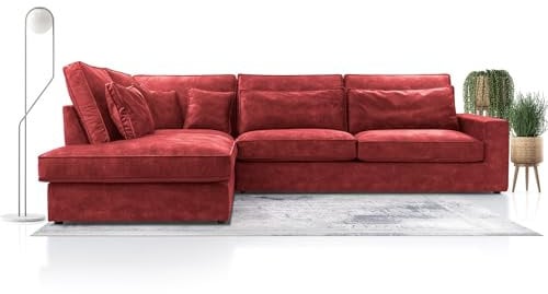 X-Group4th Modernes Ecksofa Mit Kissen,Die Beste Ecke! Wohnbereich mit Bettkasten! Wave Spring Back Gedeckt Für Wohnzimmer Bequem und Stilvoll,Freistehend,89x314x224cm,Linke Seite,GRAU