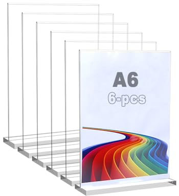 Wanfoou Lot de 6 présentoirs de table A6 en plexiglas - Présentoir publicitaire - Étiquettes de prix - Transparent - Pour carte de menu publicitaire, brochures (15 x 10 cm)