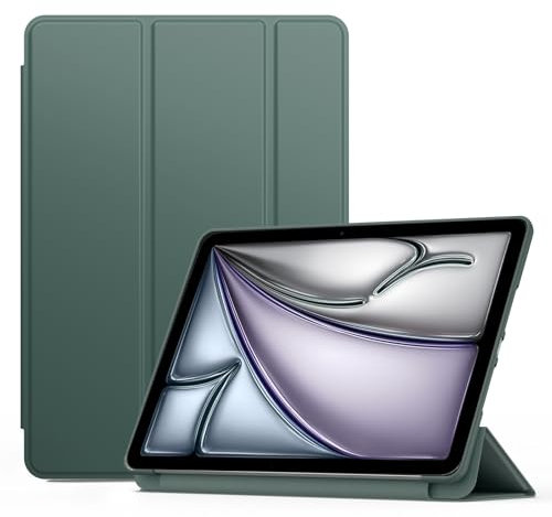 YLK Coque pour iPad Air 11 Pouces (M3) 2025/(M2) 2024, Air 5 2022/4 2020 10.9 Pouces, Étui de Protection Chute, Anti-Chocs, Rabat Magnétique Stable, Protection Intégrale (Vert Foncé)