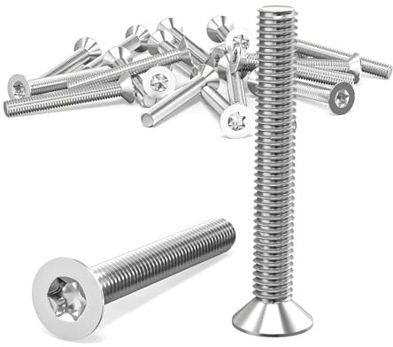 Wavanta 20Pcs M4 Bolts, M4 x 30mm Countersunk Torx Bolts Screws, Flat Head Trox Drive Machine Bolt, 304 Stainless Steel, Full Thread