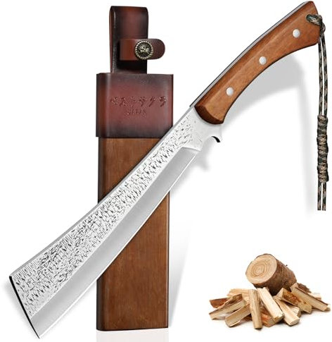Purple Dragon Großes Outdoor Messer – Full Tang Machete mit Holzscheide, Survival Messer aus Hochkohlenstoffstahl mit Holzgriff, Scharf Jagdmesser für Bushcraft, Garten, Camping, Geschenke für Männer