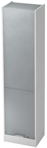 bümö Rollladenschrank in Weiß/Silber mit Chromgriff - Vertikal Jalousieschrank 50 cm breit, Aktenschrank abschließbar, Büroschrank für Ordner & Co.