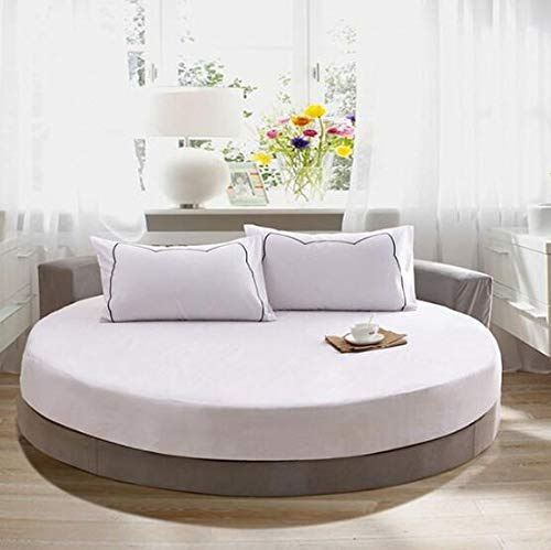 Rundes Bettlaken-Set aus Baumwolle, weich, einfarbig, 220 x 220 cm, Weiß, Matratzenbezug, Spannbettlaken, Schlafzimmer-Essentials
