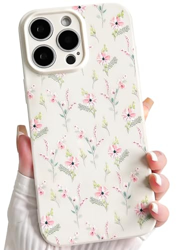 NITITOP Compatible with iPhone 12 Pro Max Case Cute Pink Flower Floral Aesthetic Design with White Back for Women Girls Trendy Slim Soft TPU Full Camera Shockproof Protective Cover - Pink