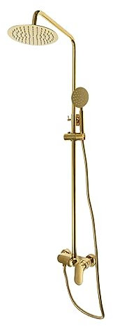 Juego de ducha con ducha de lluvia, grifo de ducha, juego completo, 81 – 113,5 cm, altura ajustable, sistema de montaje en pared, sistema de ducha, para hoteles, baños, piscinas, etc., color dorado