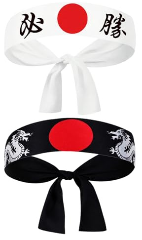 Japanisches Hachimaki-Stirnband, Koch-Stirnband, Karate, Kinder, Training, Haarband, Sport-Kopfbedeckung für Jungen, Mädchen, Damen, Herren, 2 Stück