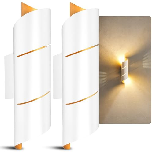 SSC-LUXon VYRA Wandleuchte 2er Set weiß-gold rund 28cm Up & Down G9 | Zwei runde Wandlampen weiß-gold für Up-Down-Licht - diffuses Schlitzlicht für Flur, Treppe & Wohnräume, für G9-Leuchtmittel