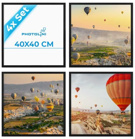 PHOTOLINI Bilderrahmen 40x40 Schwarz Holz MDF, 4er Set quadratisch 40x40 cm | Foto Rahmen zum Aufhängen, Rahmen 40 x 40 mit Acrylglas, Bilderrahmen Collage, photo frames for wall für Foto & Poster