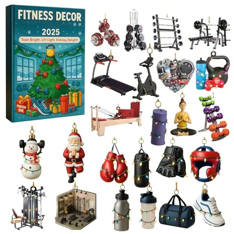 Mppchhn 2025 Fitness Adventskalender | 2D Acryl Halloween Weihnachtsation Anhänger,24 Tage Countdown Sport Schmuck,Für Geburtstagsfeier Mitgebsel Rucksack Geldbörse Auto Sportler